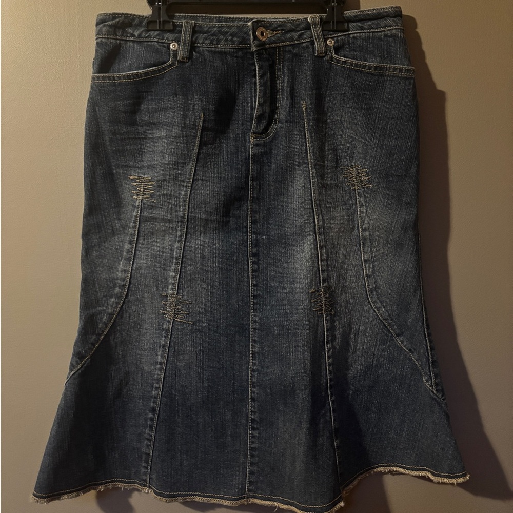 Smart Set Dark Blue A-Line with a Flared Midi Denim Skirt